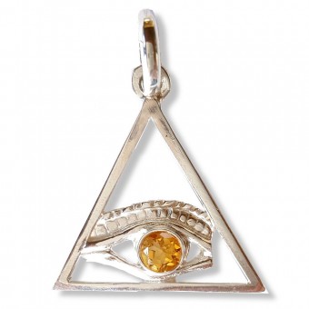 Pendentif maçonnique Triangle oeil citrine or