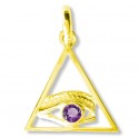 Pendentif  OR maçonnique Triangle oeil amèthyste